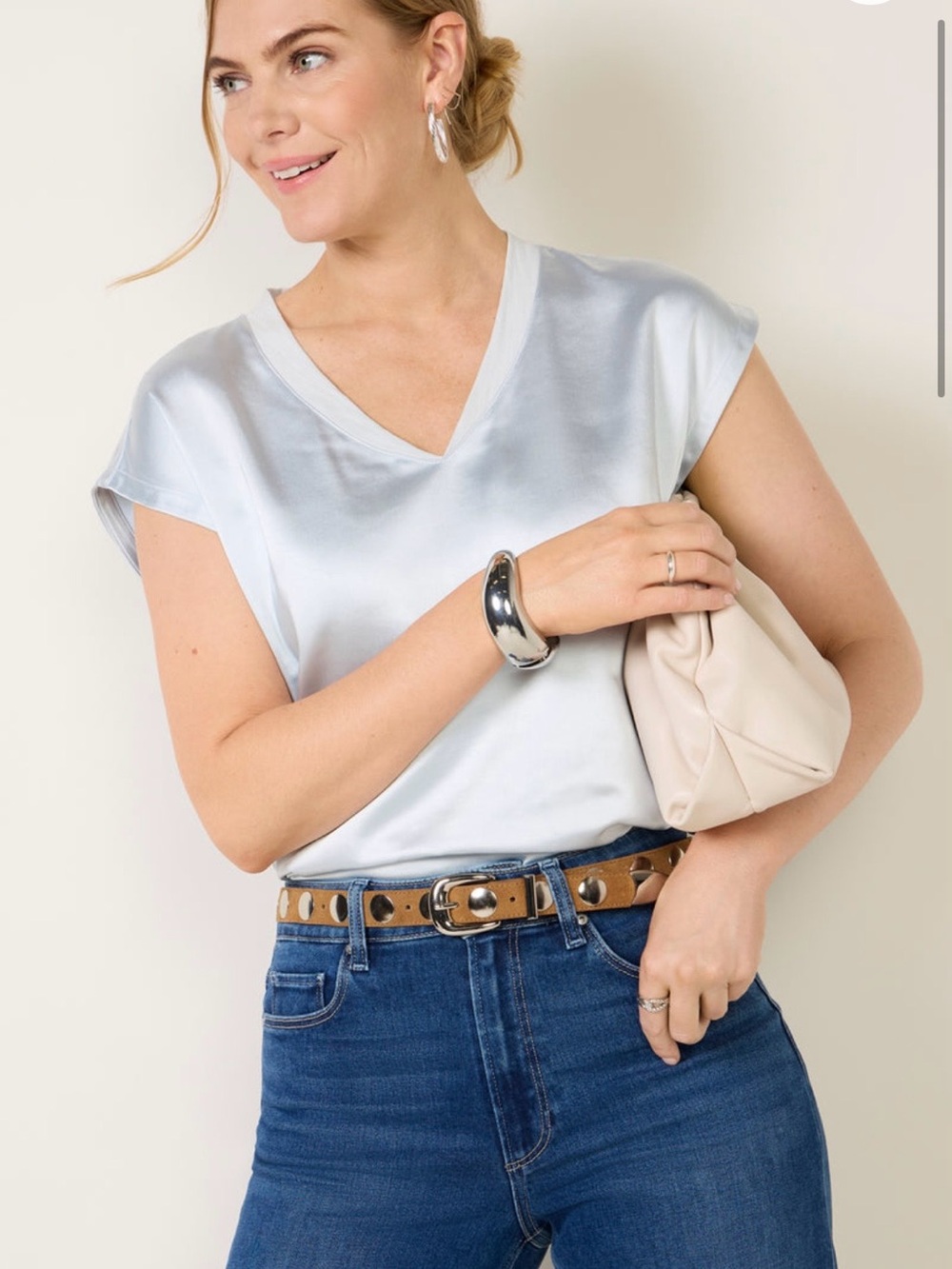 Melissa Nepton Jaze Satin V-Neck Cap Sleeve Top in Ice Blue XS NWT